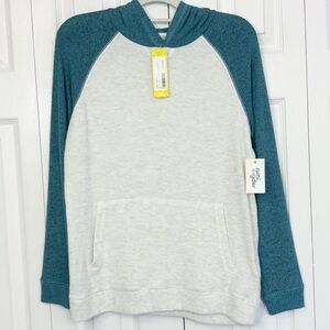 NWT Rumi + Ryder Teal Blue Raglan Knit Pullover Hoodie Top Large